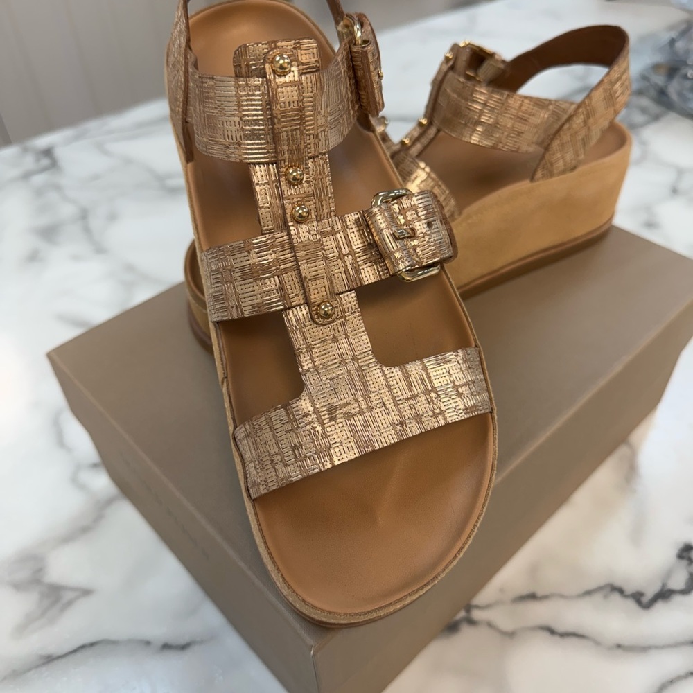 Donald J. Pliner Gold Sandals with Geometric Straps